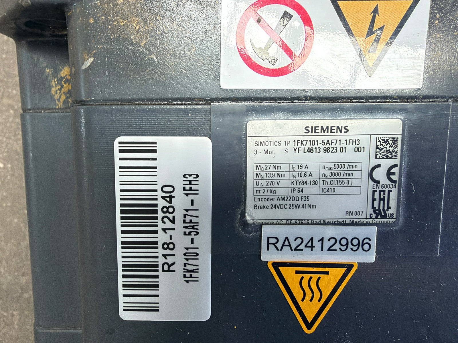 SIEMENS	3 PHASE MOTOR	1FK7101-5AF71-1FH3