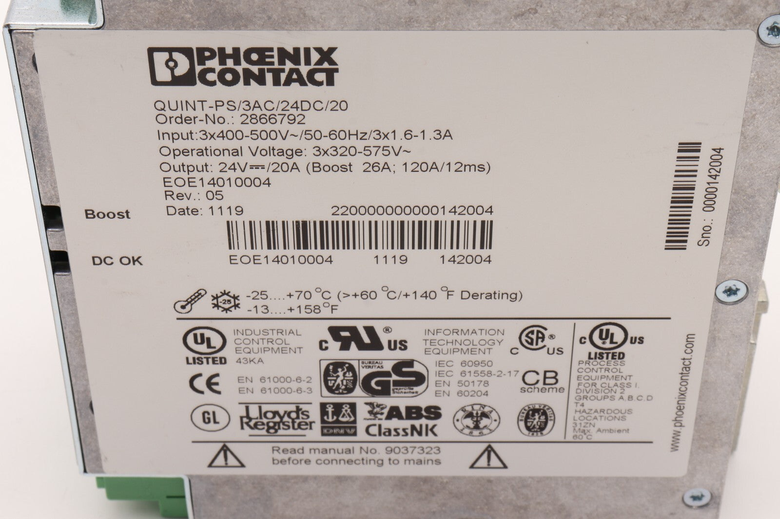 PHOENIX CONTACT QUINT-PS/3AC/24DC/20 2866792