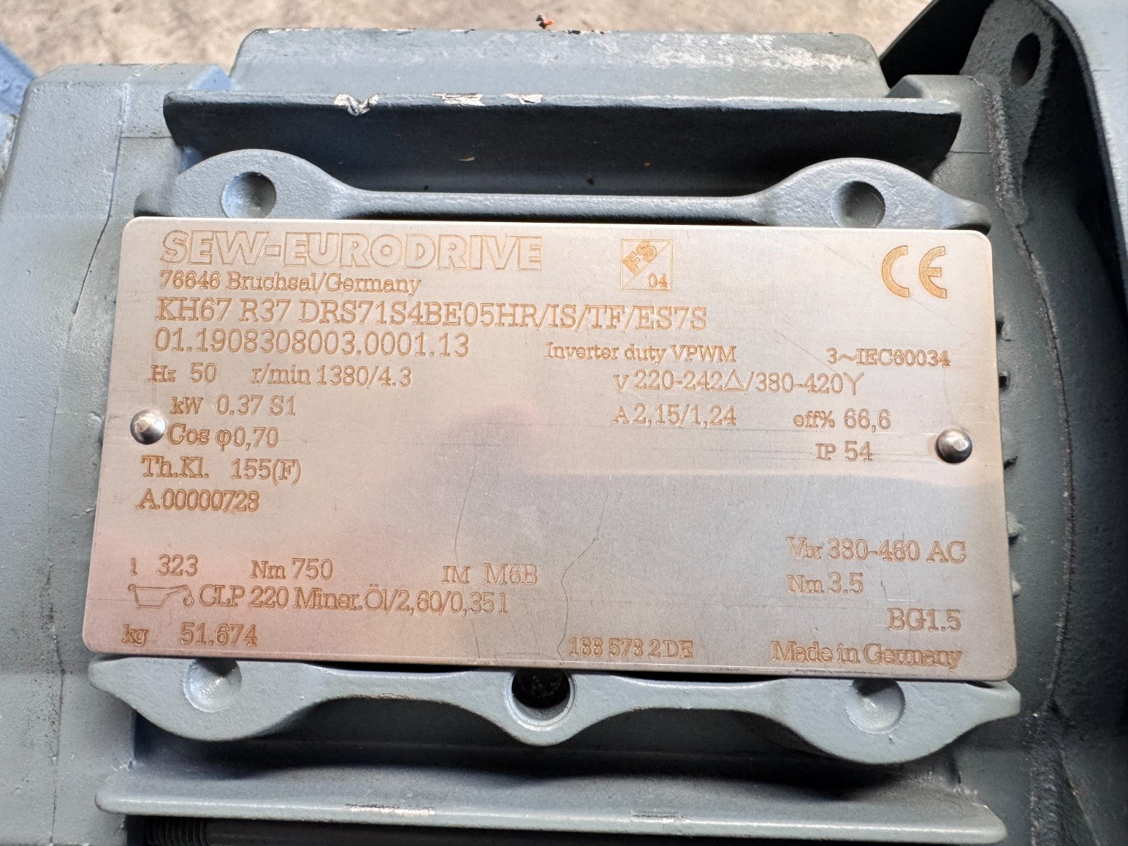 SEW-EURODRIVE	KH67 R37 DRS71S4BE05HR/IS/TF/ES7S	01.1908308003.0001.13