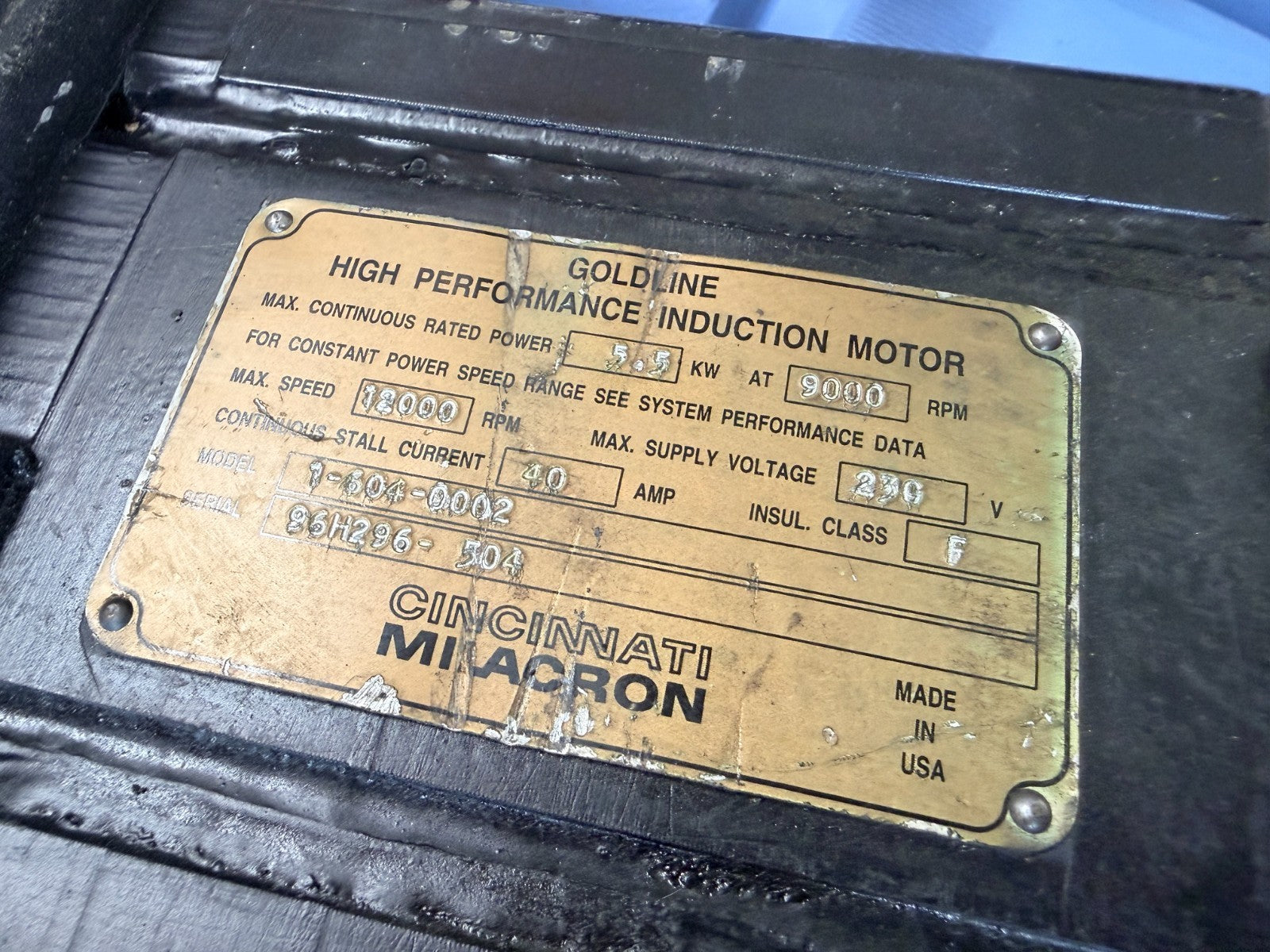 CINCINNATI MILCRON	GOLDLINE HIGH PERFORMANCE INDUCTION MOTOR	1-604-0002