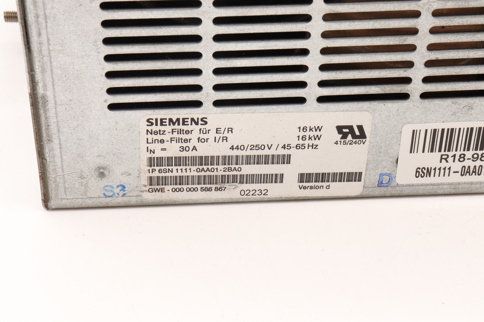 SIEMENS LINE FILTER FOR I/R 6SN1111-0AA01-2BA0