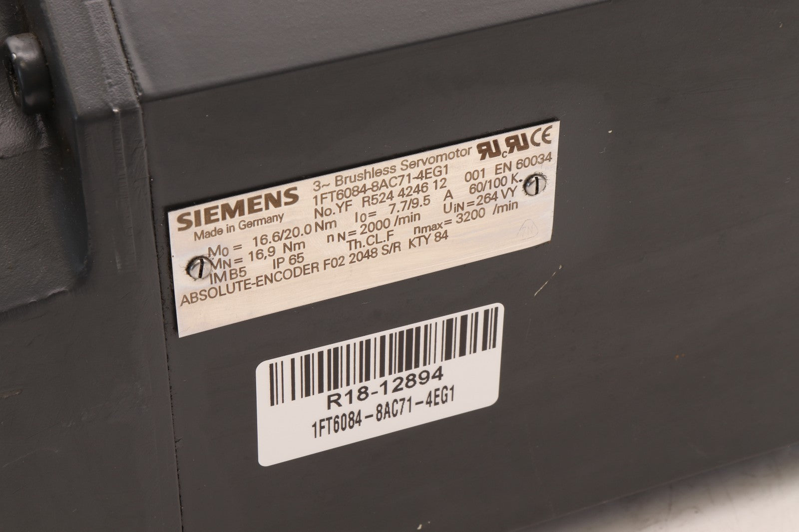 SIEMENS	3 PHASE BRUSHLESS SERVO MOTOR	1FT6084-8AC71-4EG1