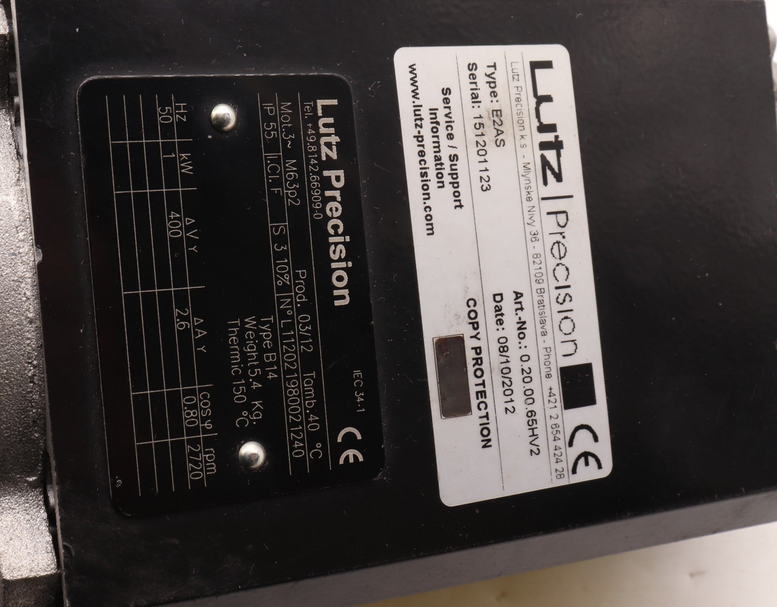 LUTZ PRECISION	3 PHASE MOTOR E2AS  0.20.00.65HV2 M63P2 TYPE B14 L112021980021240