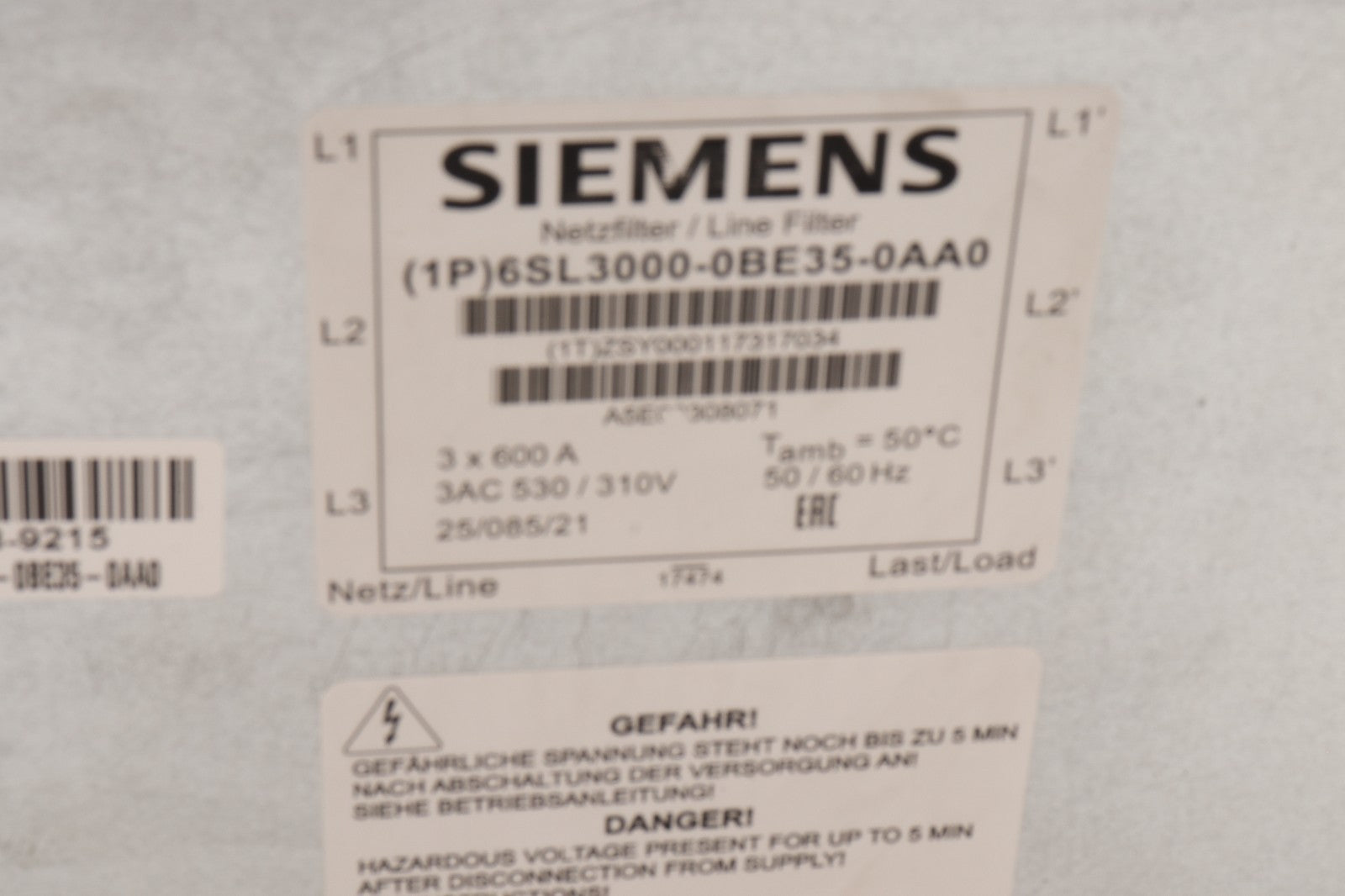 SIEMENS LINE FILTER 6SL3000-0BE35-0AA0