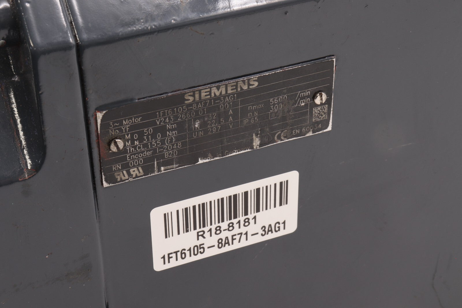 SIEMENS	3 PHASE MOTOR	1FT6105-8AF71-3AG1