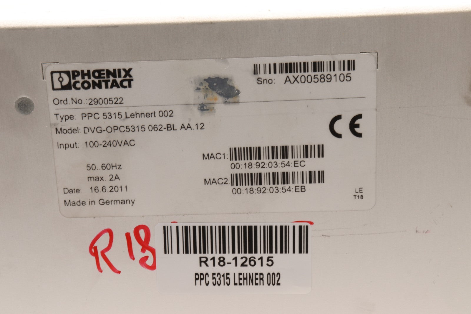 PHOENIX CONTACT	PPC 5315 LEHNER 002	DVG-0PC5315 062-BL AA.12