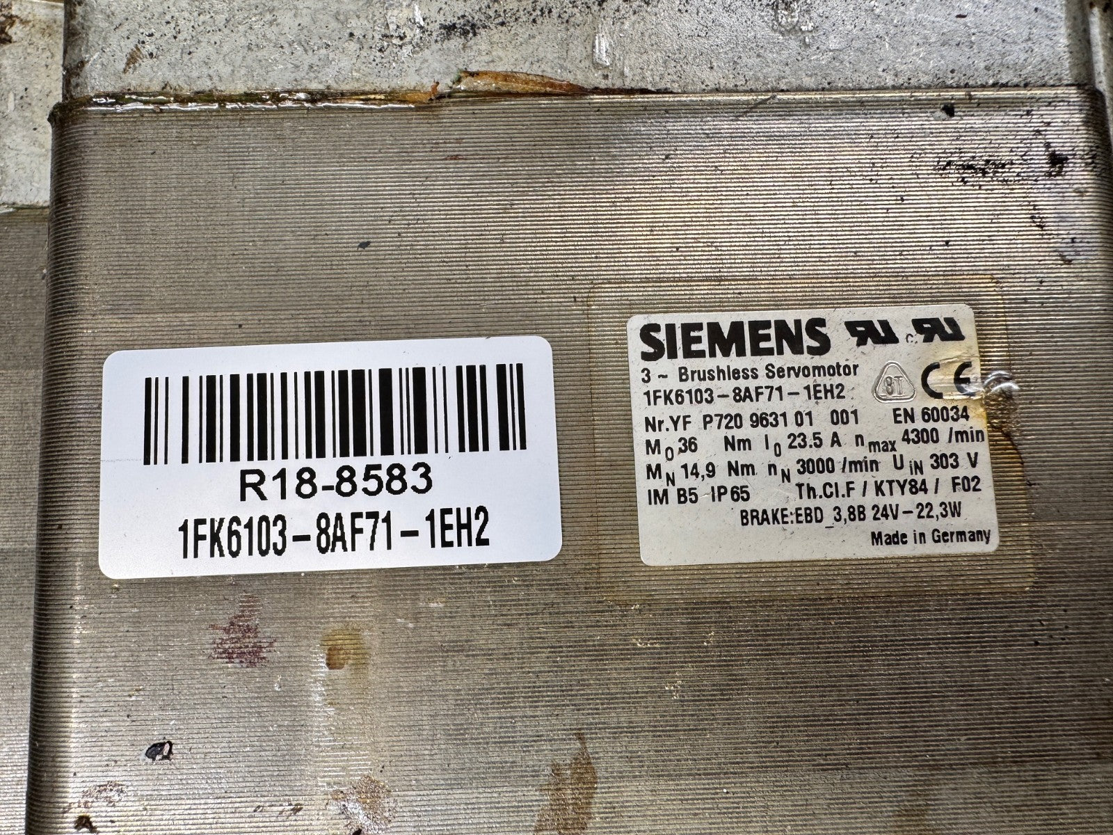 SIEMENS	3 PHASE BRUSHLESS SERVOMOTOR	1FK6103-8AF71-1EH2