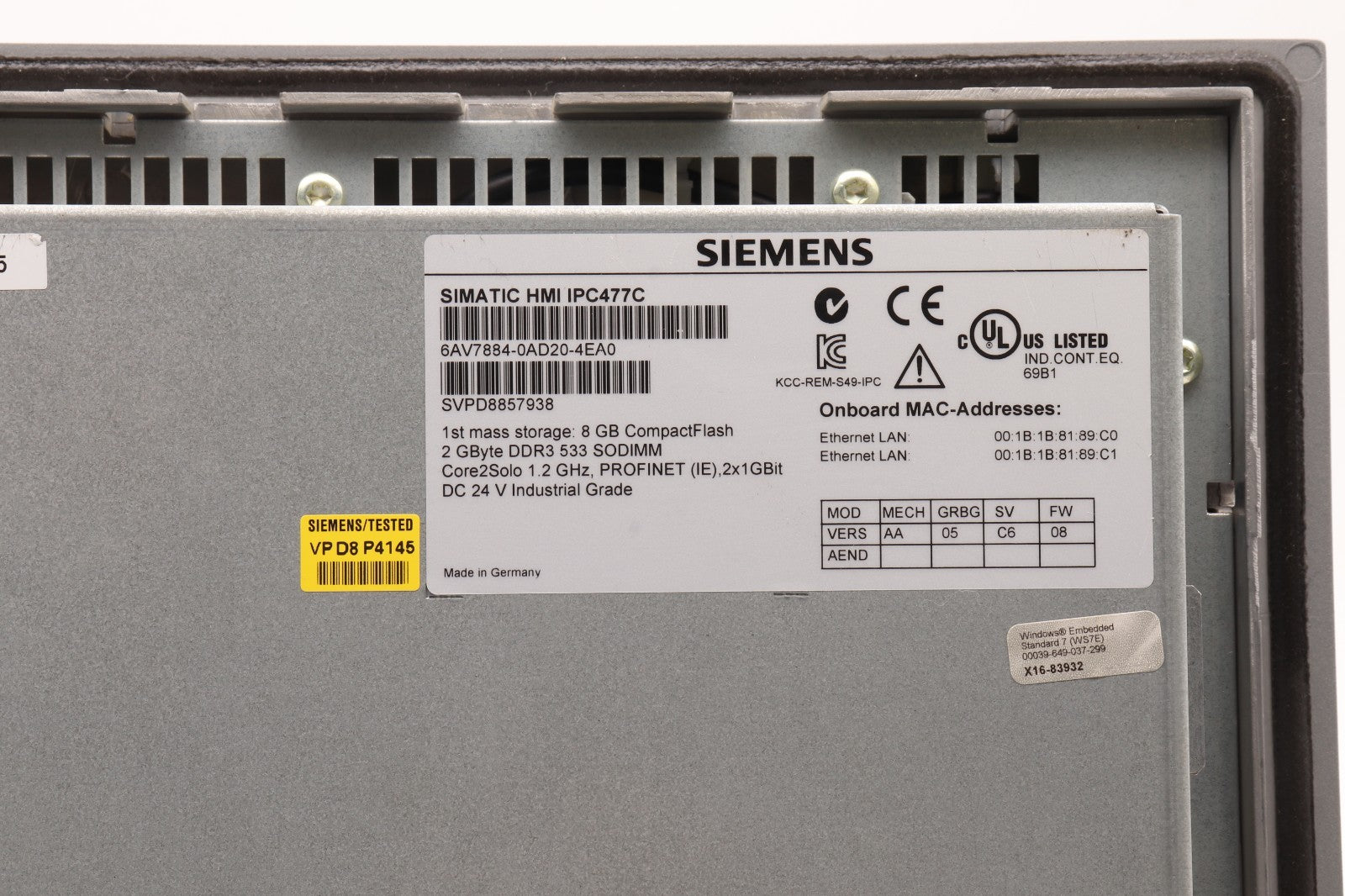 SIEMENS  SIMATIC HMI IPC477C  6AV7884-0AD20-4EA0