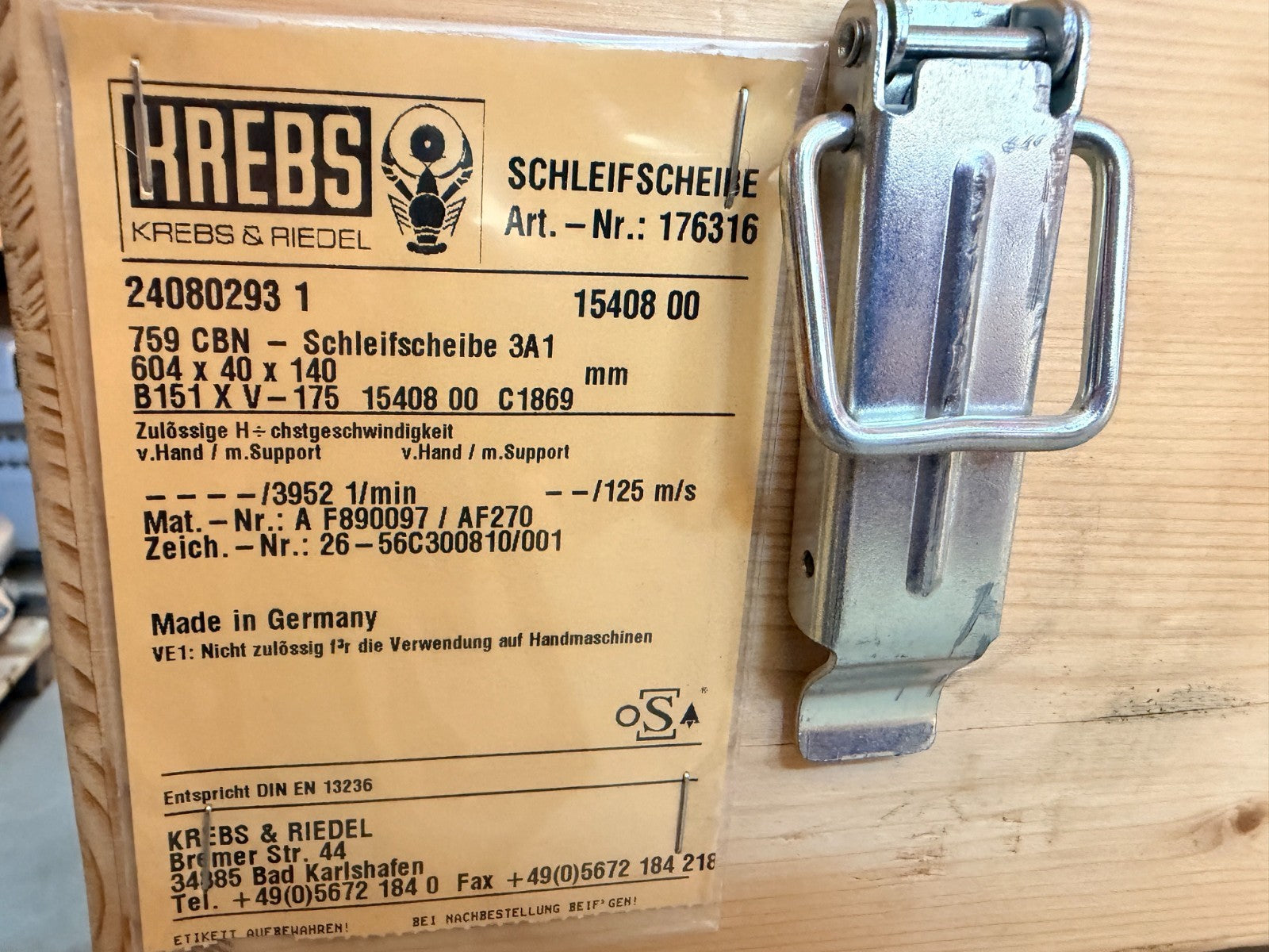 KREBS & RIEDEL	GK00002209 MAT NO. A F890097/AF270