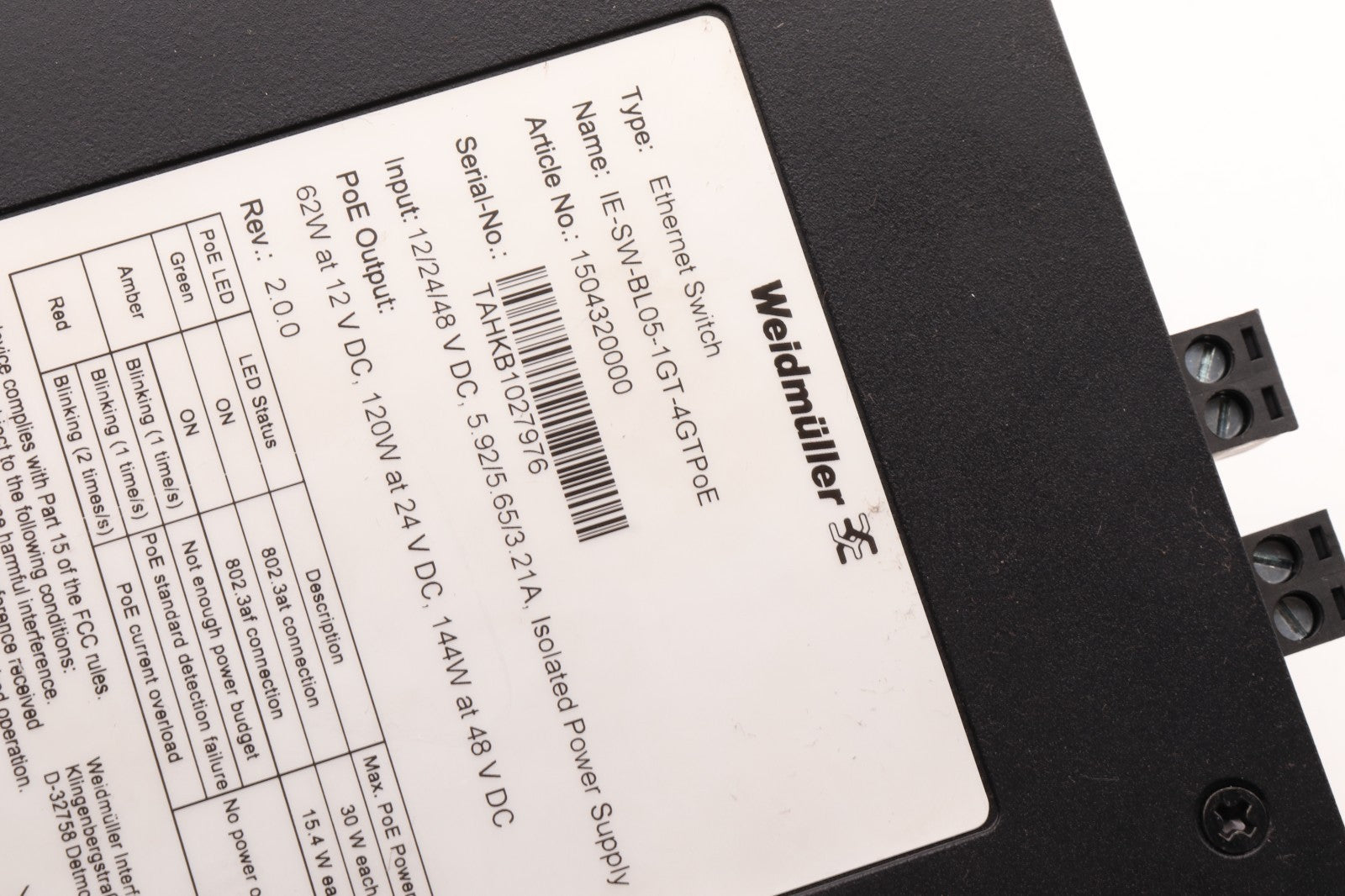 WEIDMÜLLER	ETHERNET SWITCH 1504320000 IE-SW-BL05-1GT-4GTPOE