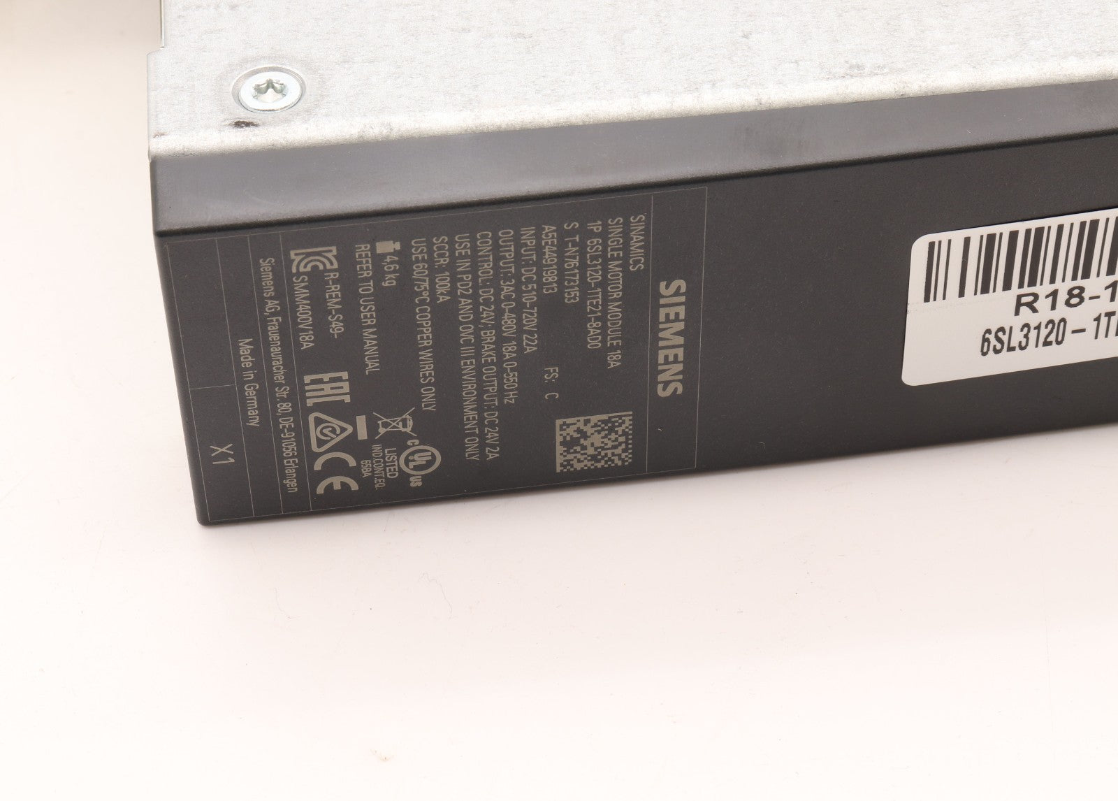 SIEMENS	SINGLE MOTOR MODULE  18A	6SL3120-1TE21-8AD0