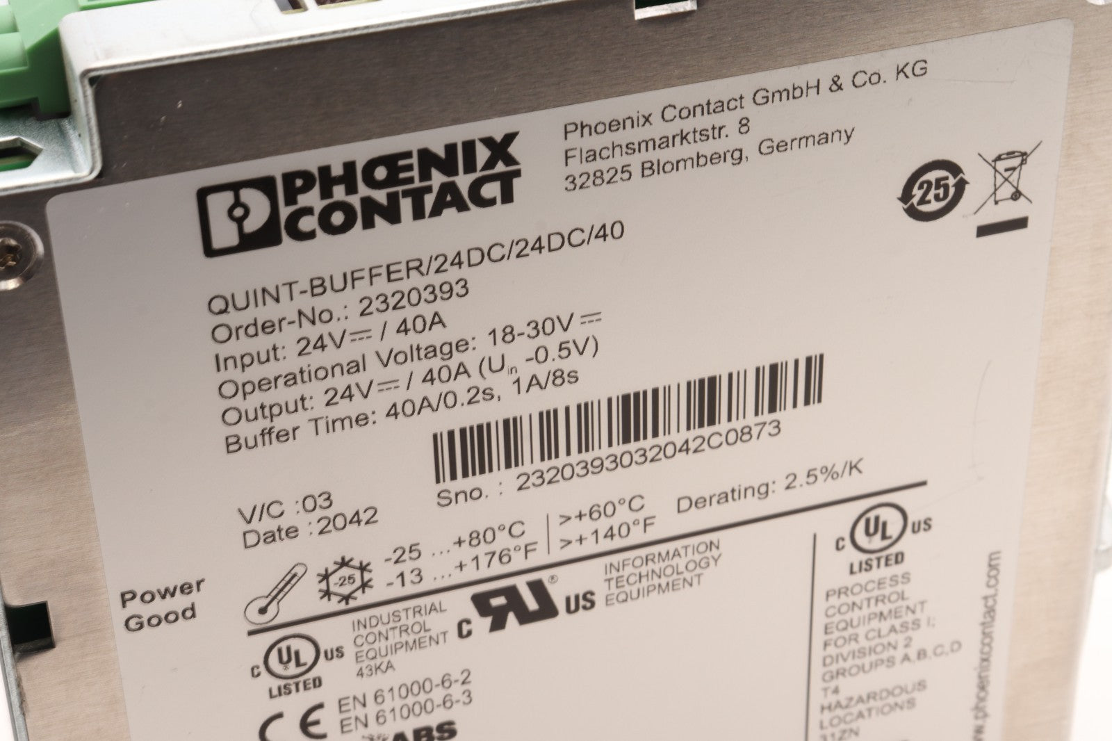 PHOENIX CONTACT  QUINT-BUFFER/24DC/40  2320393  R18-9317