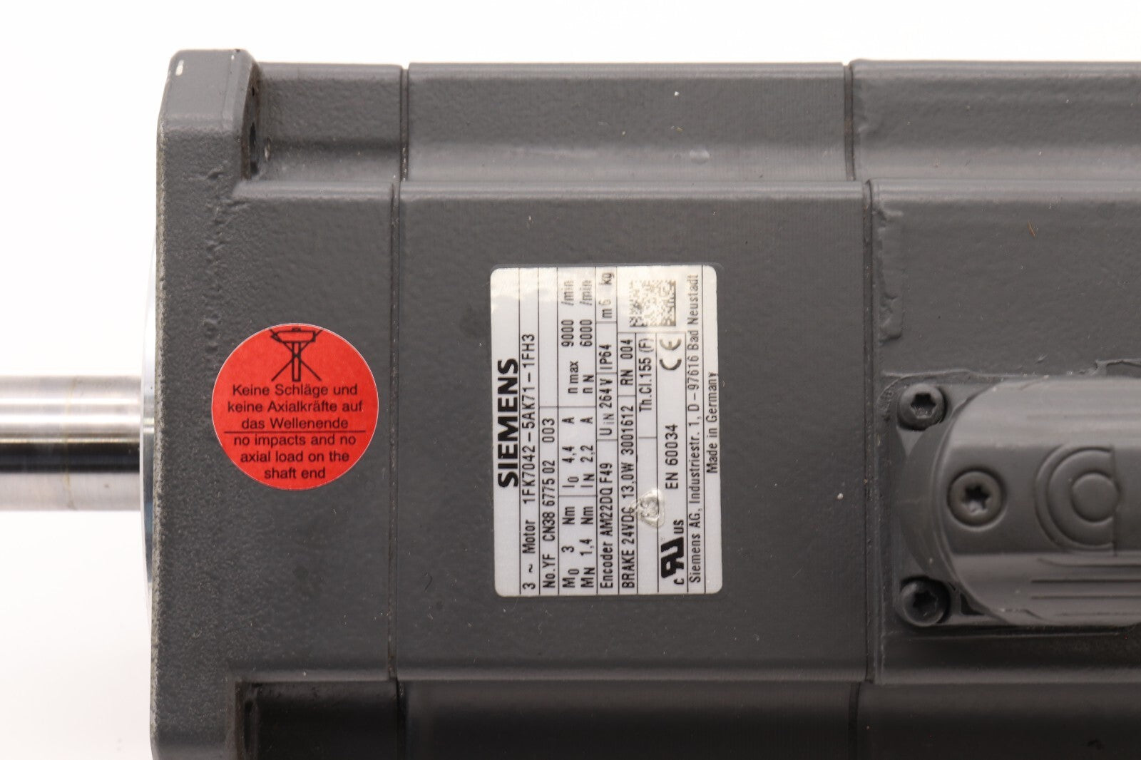 SIEMENS 3 PHASE ELECTRO MOTOR 1FK7042-5AK71-1FH3