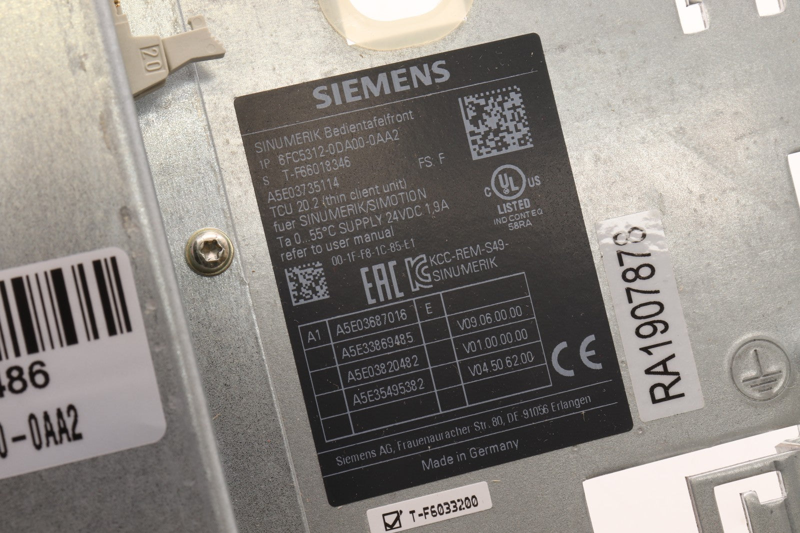 SIEMENS	SINUMERIK BEDIENTAFELFRONT	6FC5312-0DA00-0AA2