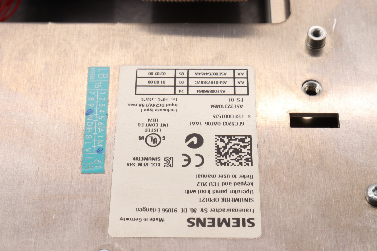SIEMENS	SINUMERIK OP012T	6FC5203-0AF06-1AA1