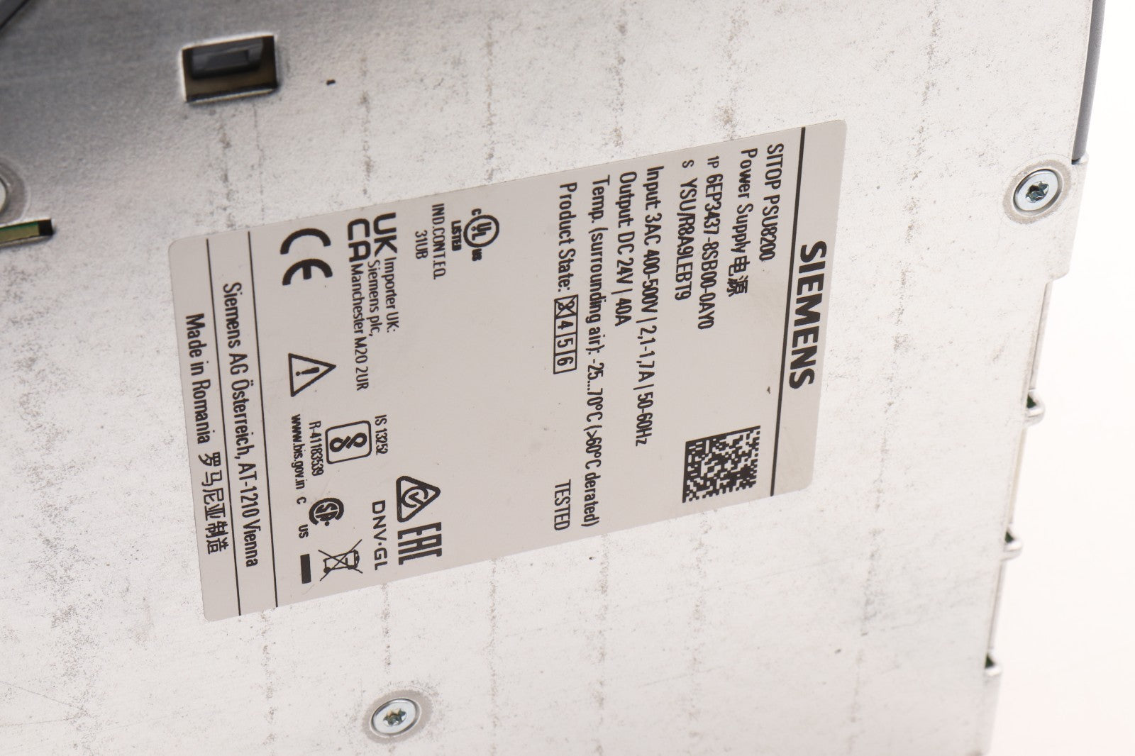 SIEMENS  SITOP PSU8200 POWER SUPPLY  6EP3437-8SB00-0AY0