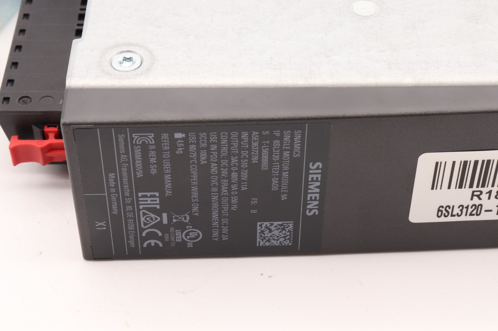 SIEMENS SINAMICS SINGLE MOTOR MODULE 9A 6SL3120-1TE21-0AD0