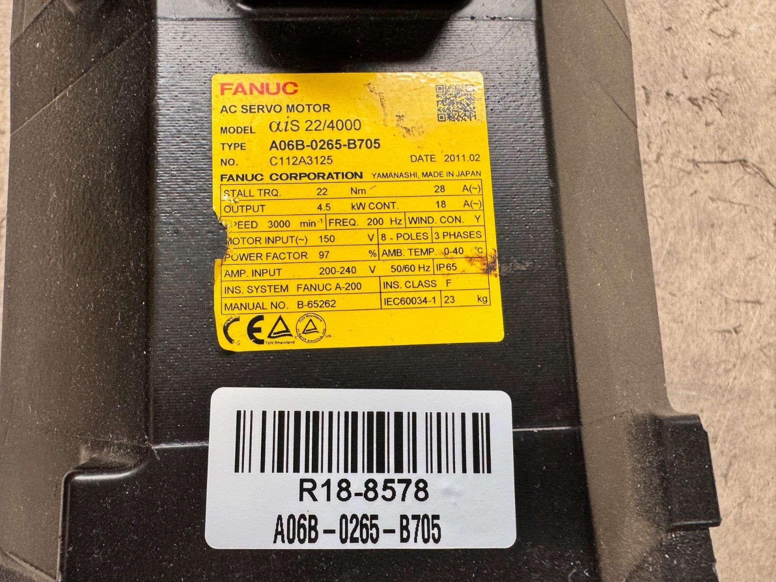 FANUC	AC SERVO MOTOR AIS 22/4000	A06B-0265-B705