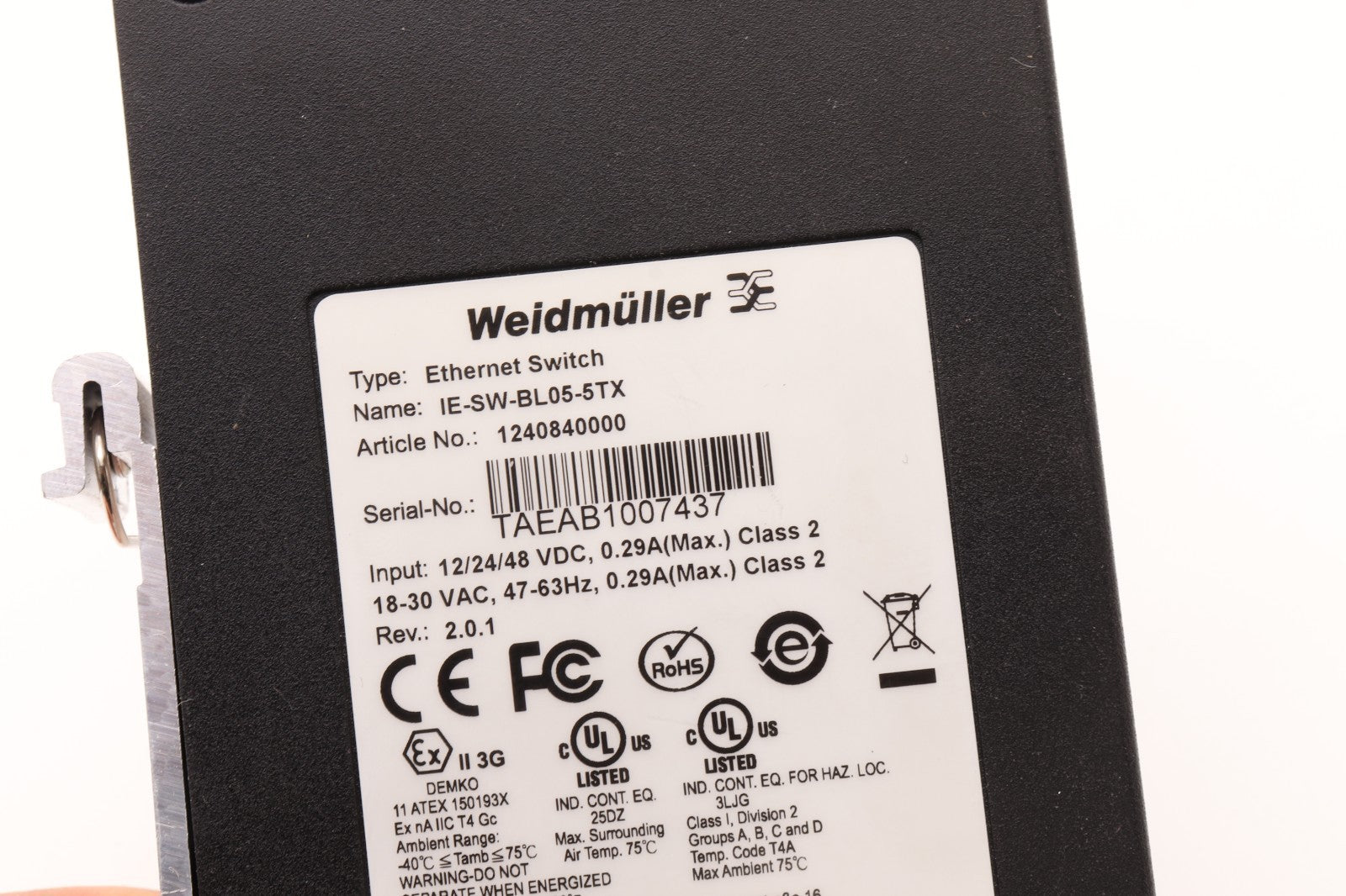 WEIDMÜLLER	IE-SW-BL05-5TX	ART NO: 1240840000