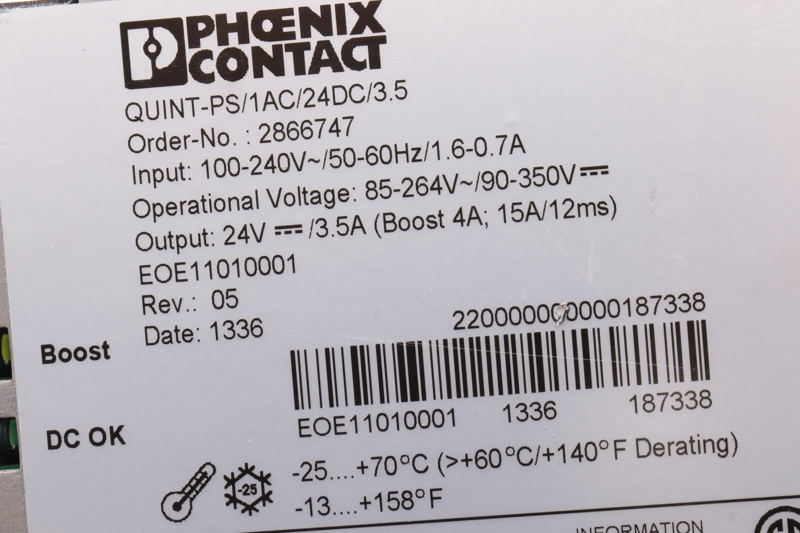 PHOENIX CONTACT	QUINT-PS	ORDER NO: 2866747