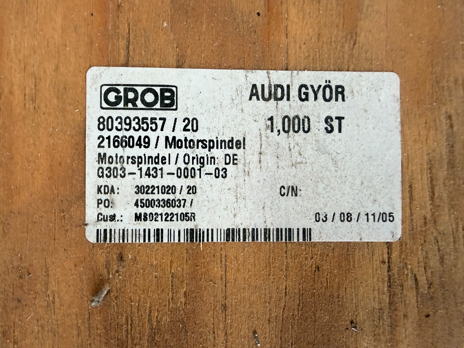 GROB	MOTORSPINDEL 80393557/20 	21660049 G303-1431-0001-03