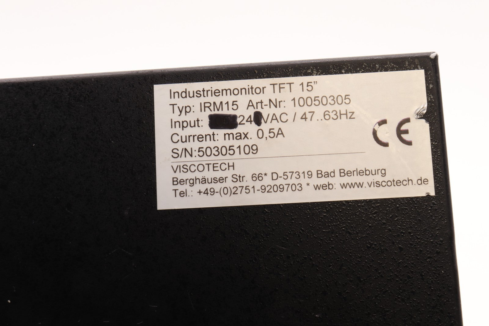 VISCOTECH	INDUSTRIEMONITOR TFT 15"	TYPE: IRM15 ART NO: 10050305