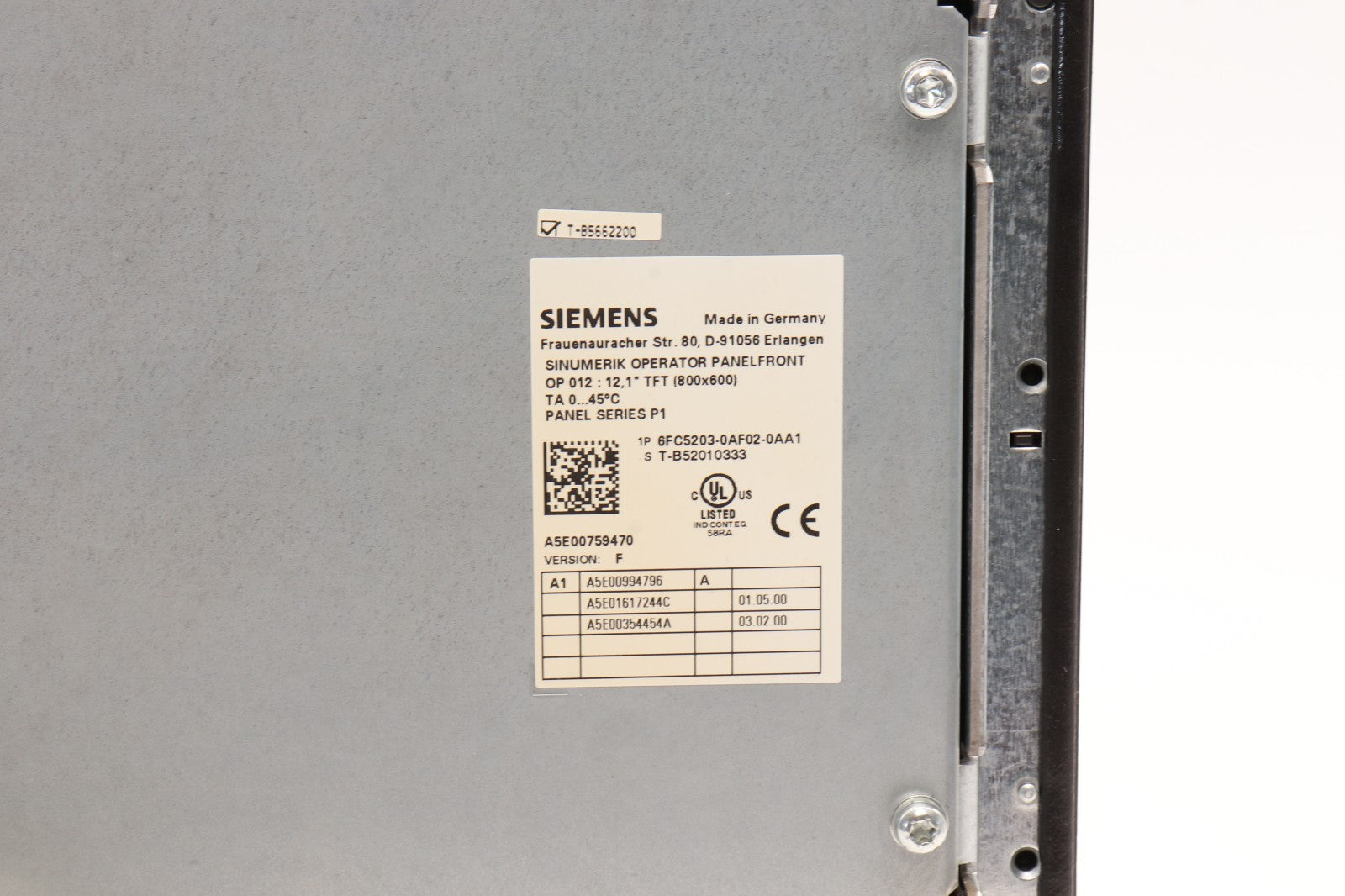 SIEMENS	SINUMERIK OPERATOR PANELFRONT	6FC5203-0AF02-0AA1
