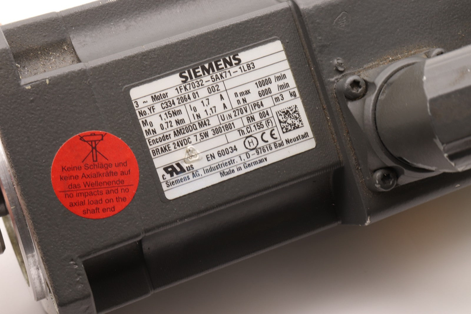 SIEMENS 3 PHASE MOTOR  1FK7032-5AK71-1LB3